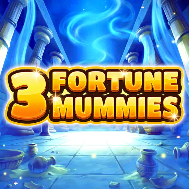 Portada de 3 Fortune Mummies con el título dorado sobre una cámara funeraria egipcia iluminada en azul